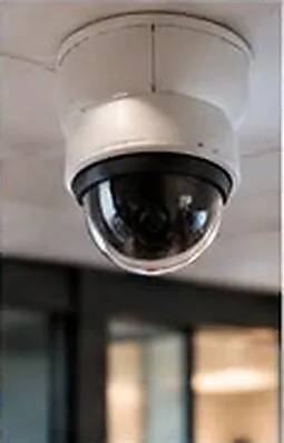 Dome CCTV security camera mounted on a ceiling