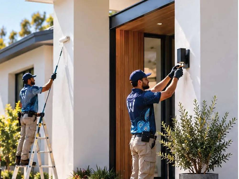 Warlimagu technicians painting and repairing the exterior of a home
