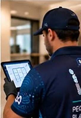 Technician reviewing an asset register on a tablet